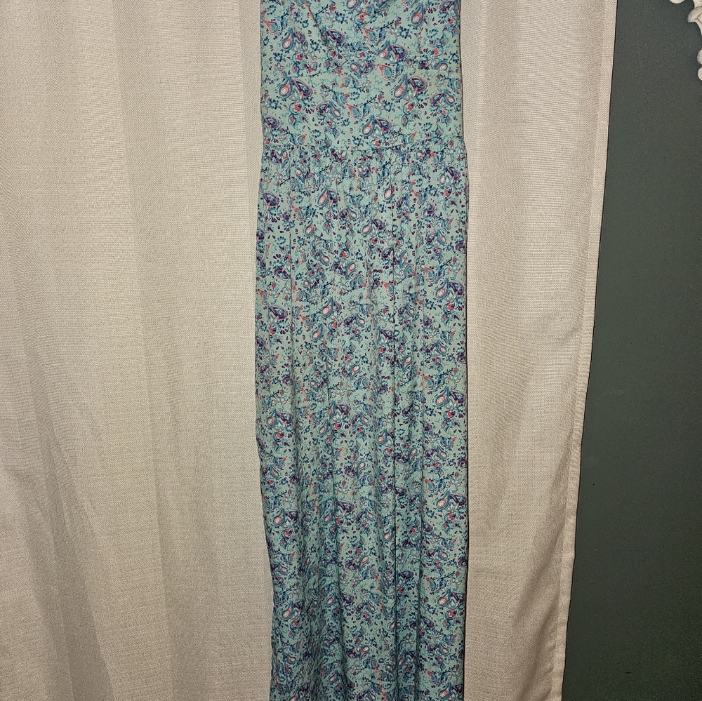 Blue long flowered sun dress